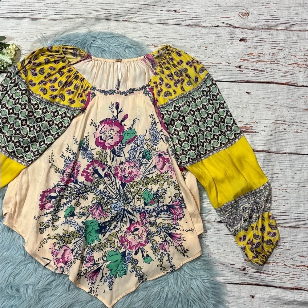 Free People Positano Printed Off Shoulder Paisley Blouse